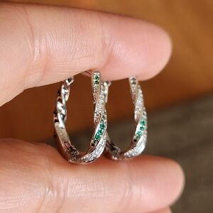 New 925 Silver Emerald Diamond Hoop Earrings for Women